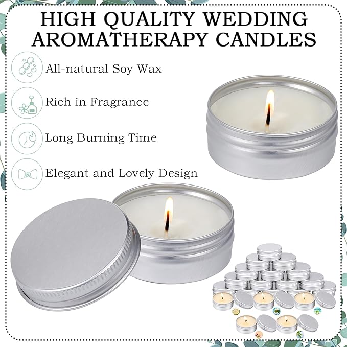 MTLEE 50 Pcs Wedding Scented Candles Gift Travel Tin Candle Aromatherapy Candle for Christmas Winter Baby Shower Favors Wedding Gifts(Cool Flavor)