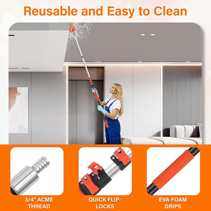 30FT Telescoping Window Squeegee Kit | 2-in-1 Professional Window Washer & Microfiber Scrubber with Extension Pole | High Reach Cleaning Tool for Outdoor, Indoor Windows & Glass