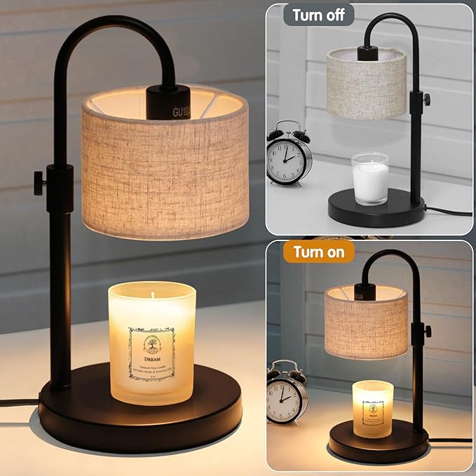 FINCMY Candle Warmer Lamp with Timer, Dimmable Candle Wax Warmer Candle Lamp Warmer with 2 Bulbs, House Warming Gifts Birthday Gifts for Women Bedroom Home Decor (Linen-Upgraded)