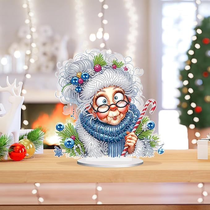 antor 5D Diamond Art Painting Ornament Kits Lovely Grandma, DIY Diamond Art Painting Desktop Ornament, Special Shaped Crystal Rhinestone Diamond Art Table Top Home Office Christmas Decor (24x24.8cm)