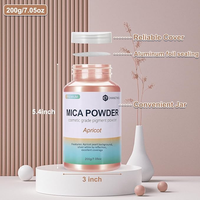 Mica Powder,7.05OZ（200g）,Apricot Mica Powder Pigment for Epoxy Resin，Lip Gloss，Car Paint，Dye，Soap Making，Nail Polish,Epoxy Resin,Candle Making,Bath Bombs