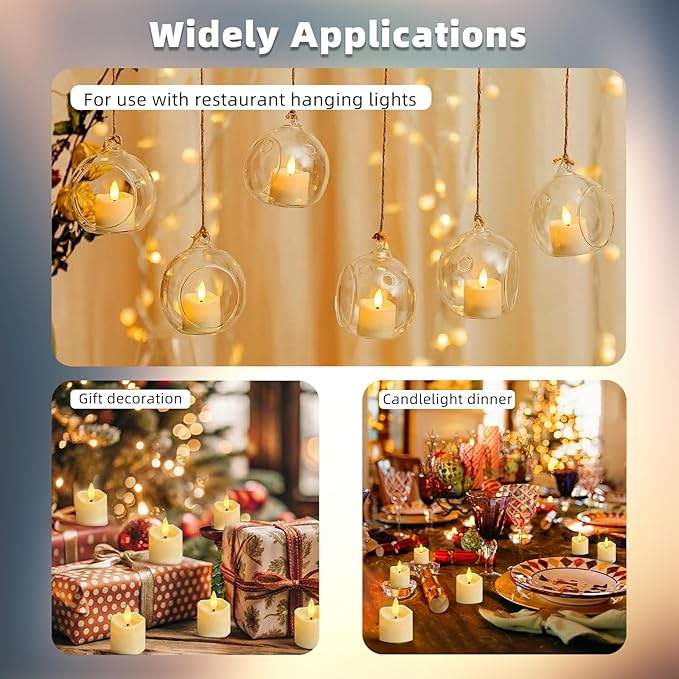 Rechargeable Flameless Candles with Remote Timer, 6pcs LED Flickering Electric Tea Lights Votive for Valentines, Christmas, Home Decor, Wedding,Home Decoration(USB-C Charging Cable Included)