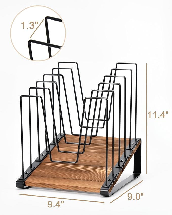 HULISEN 2 Pack Inclined Desk File Organizer, 5-Section Vertical File Folder Holder Stand, Metal File Sorter Rack with Wooden Base for Office Classroom Home Desktop Organization