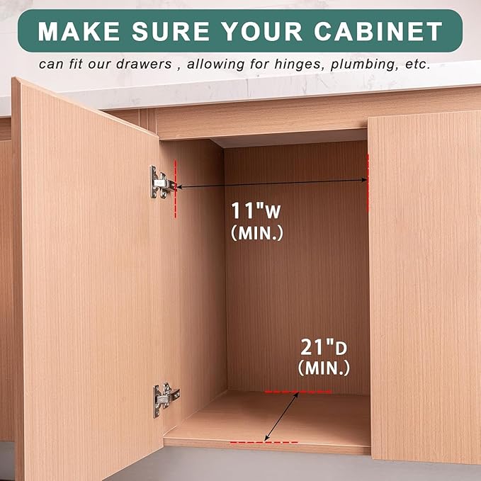 Pull Out Drawers for Kitchen Cabinets, Fully Assembled Wood Cabinet Pull Out Drawer, Pull Out Cabinet Organizer, Fast and Easy DIY Installation, 16”W x 21”D