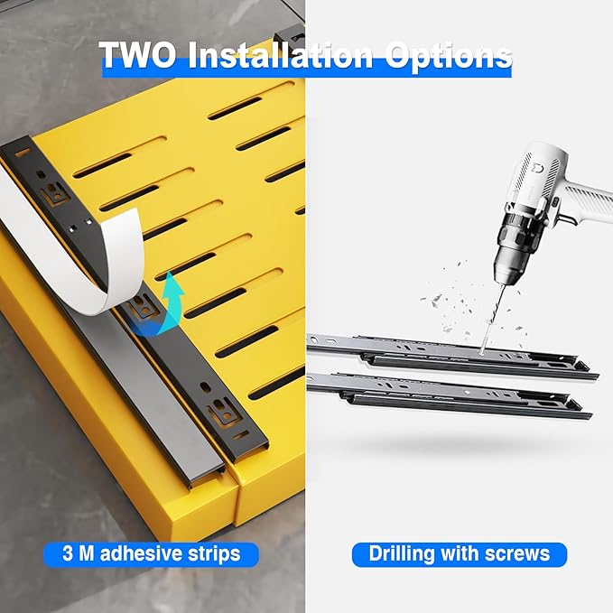 2 Pack Pull Out Cabinet Organizer, Expandable Slide Out Drawers for Kitchen Cabinets Peel and Stick Pullout Drawer Heavy Duty Sliding Shelves for Cupboard, Pantry, Bathroom(16.5" Deep, Yellow)