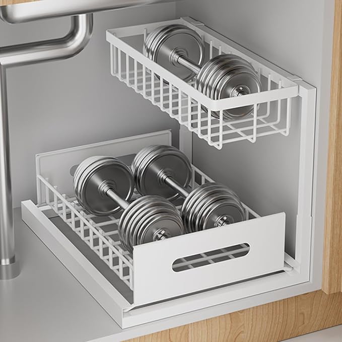 Under Sink Organizer, 1 Pack Pull Out Bathroom/Kitchen Under Cabinet Organizers and Storage, 2 Tier Metal Slide Out Under Kitchen Sink Storage Bathroom Undersink Organizers for Laundry Room