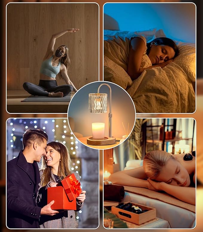 Candle Warmer Lamp Electric: Dimmable Timer Candles Warming Lamps - No Flame Scented Melts Wax - Height Adjustable Burner Jar - All Candle Jars Home Decor Table Light