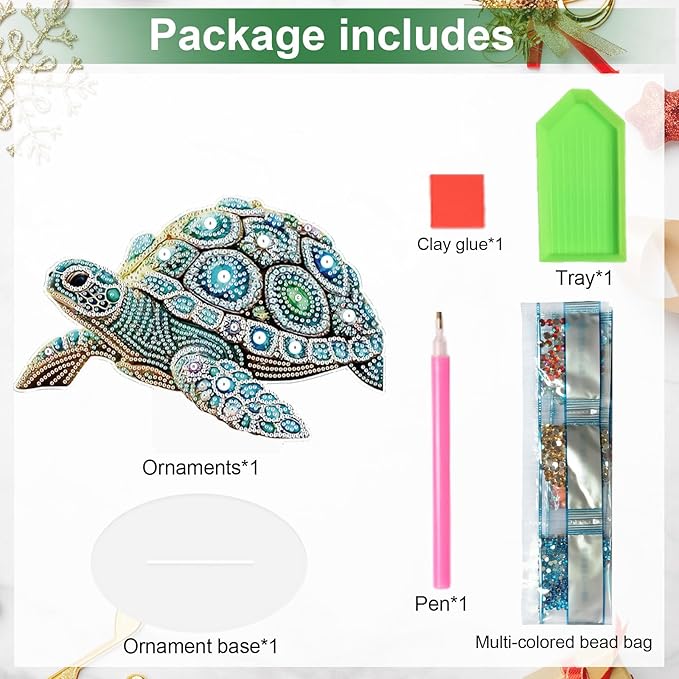 antor DIY Diamond Painting Desktop Ornament Turtle, Special Shape Diamond Art Kit Ornaments, Crystal Sea Turtle Tabletop Decoration for Adults Beginners, Home Office Decor Crafts Gift
