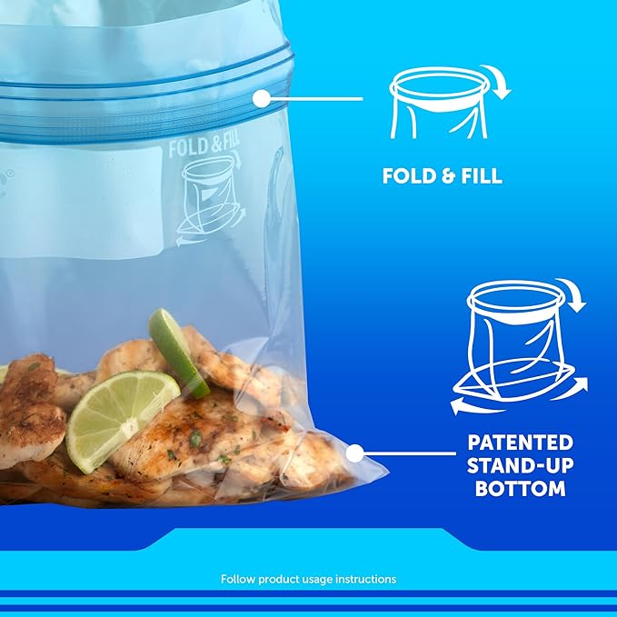 Ziploc Quart Food Storage Freezer Bags, New Stay Open Design with Stand-Up Bottom, Easy to Fill, 19 Count