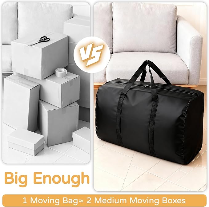 4 Pack 96L Extra Large Moving Bags with Zippers & Carrying Handles for Storage, Packing, Traveling, Camping, Langdry, Big Heavy Duty Moving Totes Bags for Clothes, Supplies and Space Saving