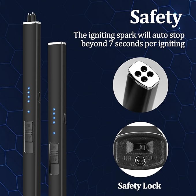 Electric Candle Lighter Rechargeable Windproof Flameless Gifts for Men Husband Dad Dual Arc Stocking Stuffers for Men Him Women Camping Kitchen USB Lighters with Safety Lock Valentines