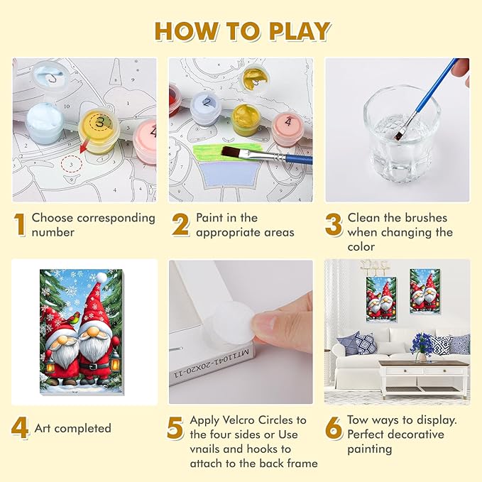 Bowetile Christmas Paint by Numbers for Adults Beginners Framed, Gnome Adults' Paint-by-Number Kits, Adult Paint by Number Kits on Canvas, Acrylic Number Painting for Home Decor, 8x12in
