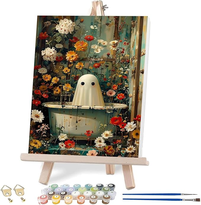 VIGEGU Ghost Flower Paint by Numbers Kit for Adults with Framed,Halloween Paint by Number DIY Acrylic Adult Paint by Number Kits for Wall Decor 10x12in