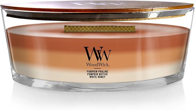 WoodWick Pumpkin Gourmand Trilogy Holiday Candle Gifts for Women and Men, 16 oz Ellipse Trilogy Candle with Crackling Wick
