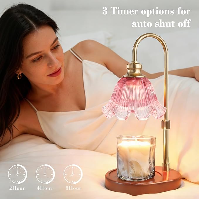 Candle Warmer Lamp with Timer: Birthday Gifts for Women, House Warming Gifts New Home Decor – Height Adjustable Candle Lamp for Mom, Anniversary - Walnut Solid Wood Base, with 2 Bulbs