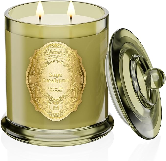 M&SENSE Sage Eucalyptus Candles for Home Scented, 2 Wick 12.7oz Soy Wax Candles Non Toxic,70 Hours Long Burning,Christmas Candles Gift for Stress Relief, Meditation, Yoga