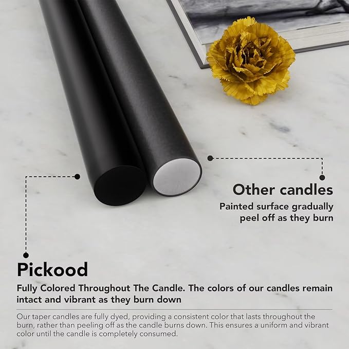 10-Inch Tall Dripless Taper Candles Set of 4 - Black Tapered Candles, Perfect for Halloween - Smokeless, Unscented, Long Burning - Hand Poured, Colored Tall Candlesticks - negras