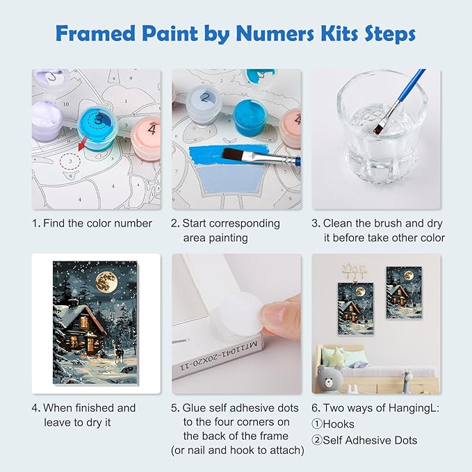 MOGTAA Christmas Winter Paint by Numbers Kit for Adults Beginners with Frame, Christmas Deer Adult Paint by Number Kits on Canvas with Easel, Easy DIY Oil Painting Kits for Home Decor, 8x12in