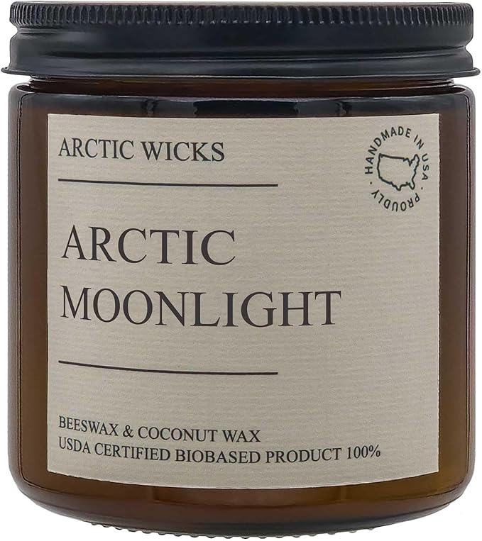 Arctic Moonlight Candle | 16oz Amber Jar | Arctic Wicks Non-Toxic Scented Coconut & Beeswax Candle | Moonflower, Floral, Winter Scented Non-Toxic Clean Burning | 100% USDA Certified Biobased