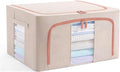 GuliPostan 24L Stackable Clothes Storage Bins with Metal Frame Handles & Zipper, Collapsible Closet Organizer Box with Lid for Bedding Blankets Towel (Beige,1 pack)