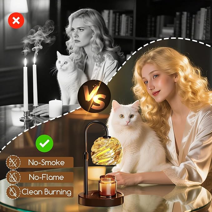 Candle Warmer Lamp with Timer Dimmer, Electric Candle Warmer with Adjustable Height for Home Decor, Valentines Birthday Gifts for Women Men Mom, Wax Melter for All Jar Sizes, 2Bulbs,Black