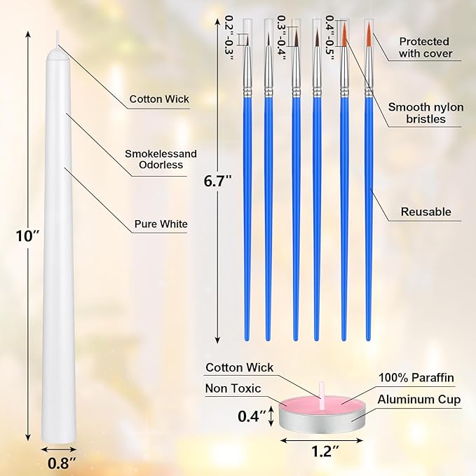 MTLEE 78 Pcs DIY Candle Painting Kit Include 12 White Taper Candles 60 Colored Tealight Candles 6 Paint Brushes for Crafts Birthday Wedding Party Favors(Multi Color)