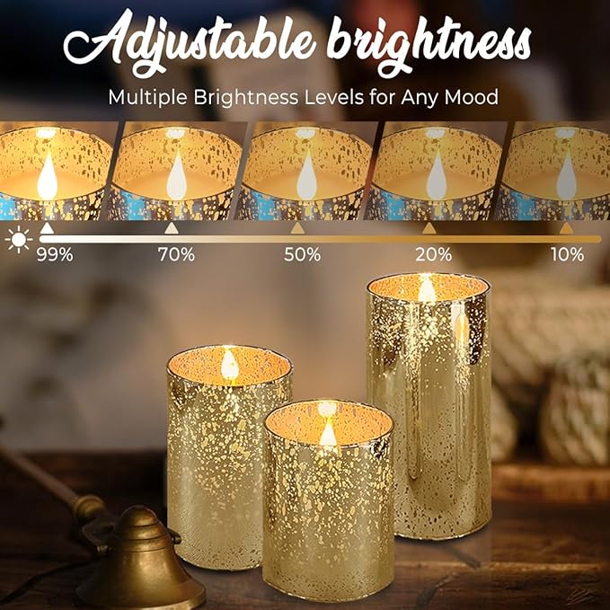 Rechargeable Flameless Candle, Flickering LED Pillar Glass Fake Candle with Remote and Timer, Built-in Battery Real Wax Electronic Candle for Room Decoration, Set of 3
