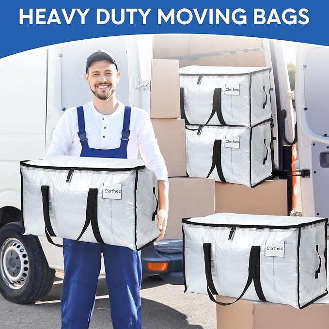2-Pack Extra-Large Heavy-Duty Storage Totes with Reinforced Handles, Durable Zippers & Waterproof Material — Perfect for Space-Saving, Moving, Shipping and Travel (Clear)