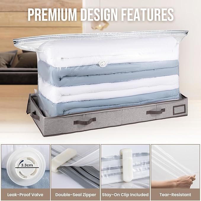 TAILI Under Bed Vacuum Storage Bags for Comforters and Blankets, Save 80% Space, Large Capacity Foldable Cationic Storage Box for Quilts Pillow Blankets Linen, 41" x 17.7" x 6", Jumbo Vacuum Seal