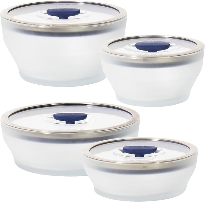 Anyday 8-Pc Microwave Cookware & Glass Food Storage Set with Glass Lids | Plastic-Free Containers | Stackable Airtight Steamer with Vented Lid for Microwave-Safe Reheating & Steaming Vegetables, Rice