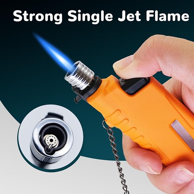 Laffizz 2 Pack Torch Lighter for Outdoor Refillable Butane Jet Flame Lighters Long Wand Torch Lighters for Camping Hiking Adventure Survival Tactical Gear Candle Grill BBQ (Without Gas)