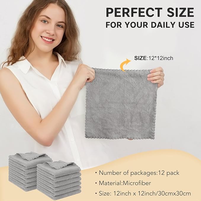 SUNLAND Microfiber Face Cloth Reusable Makeup Remover Facial Cleansing Towel Ultra Soft Face Washcloth 12inchx12inch 12 Pack Grey