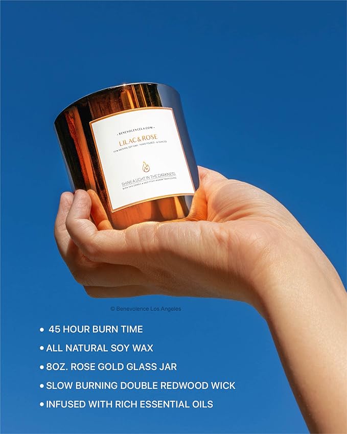 Benevolence LA Lilac & Rose Wood Wick Candles | Soy Christmas Scented Candles for Home | Holiday Candle Gifts for Women and Men | Home Fragrance | Aromatherapy | Bathroom Freshener | 8oz, 45 Hour Burn