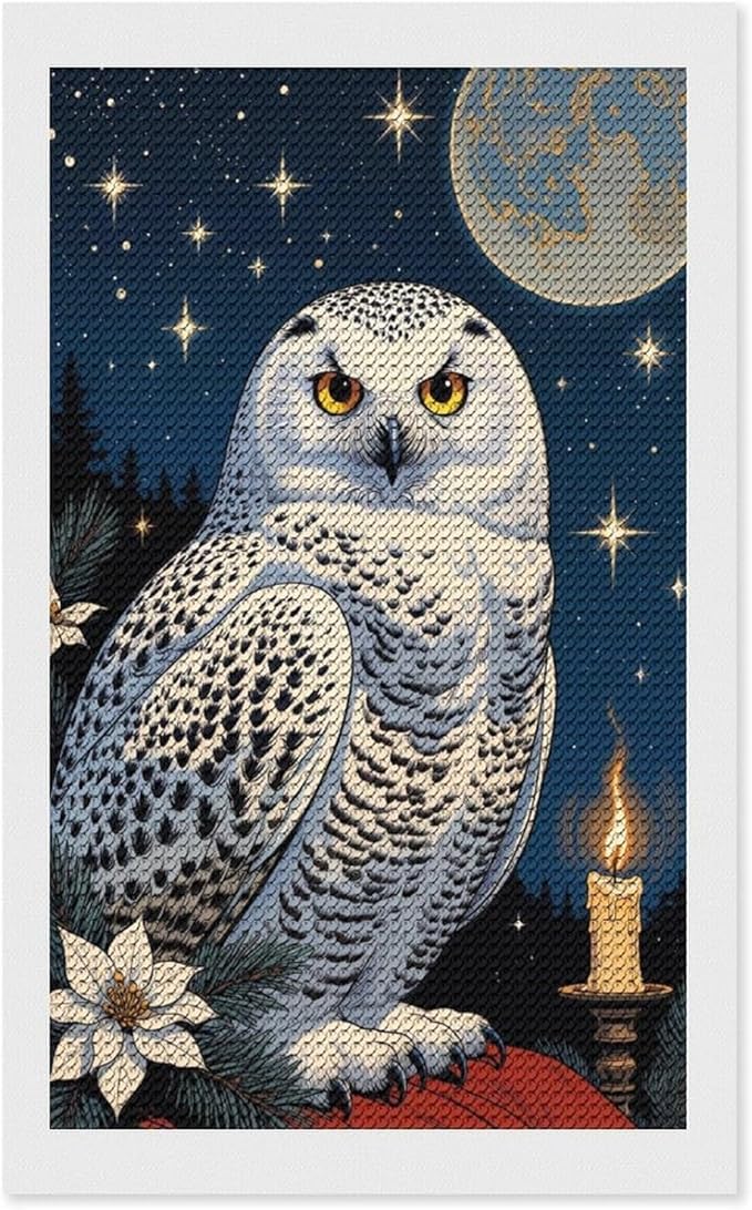KIVJMSIDJA Snowy Owl & Candle Glow - Winter Night Scene Diamond Art Kits for Adults for Beginners, 5D Full Diamond Art Paint 12"x20"