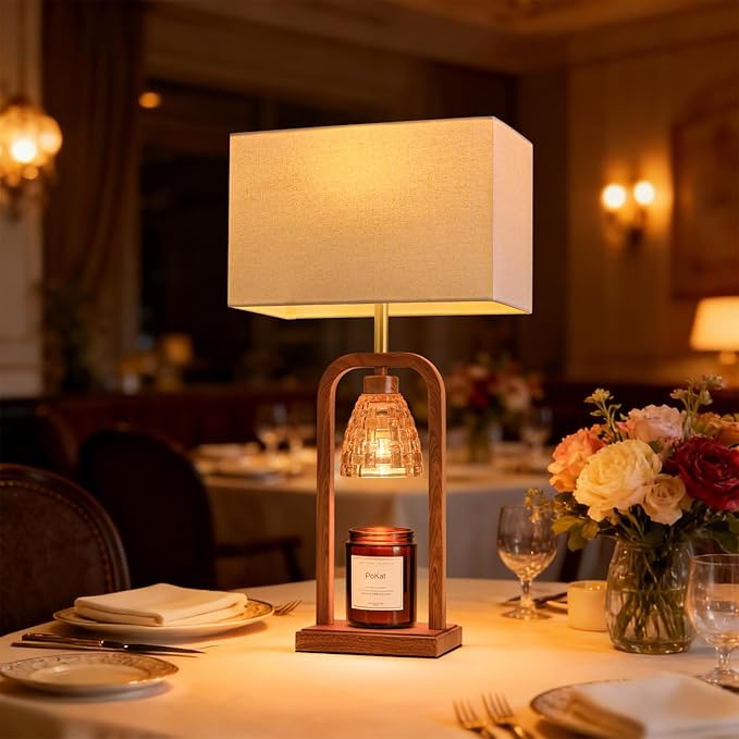 PoKat Electric Candle Warmer Lamp Farmhouse, Wood-Like Candle Lamp Warmer with Timer Dimmer, Wax Light Warmer Lamp Jar Candles, Table Lamp House Warming New Home Decor for Bed Living Room