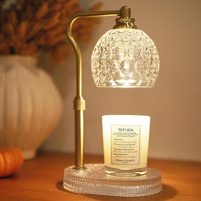 Candle Warmer Lamp with Timer & Dimmer, Glass Lamp Candle Warmer for Jar Candles, UPGRATED with 3 Bulbs, Height Adjustable Electric Wax Warmer for Elegant Home Decor (Crystal Clear)