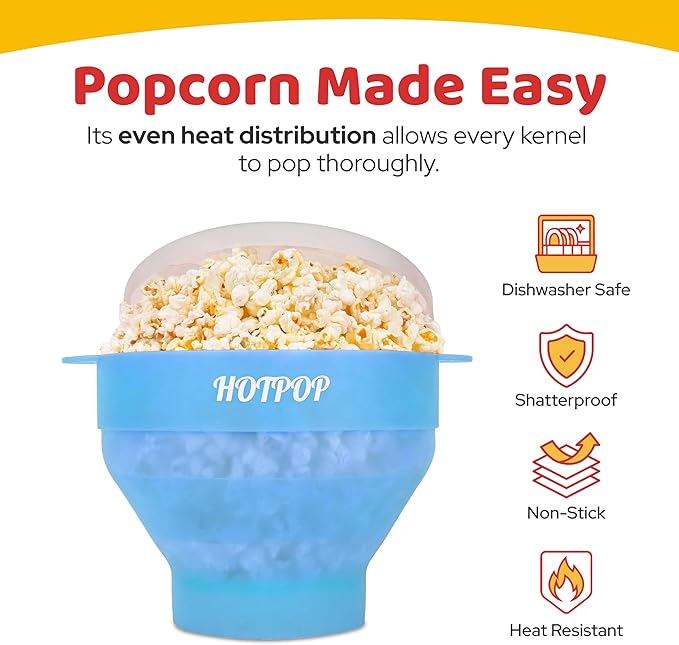 The Original Hotpop Microwave Popcorn Popper, Silicone Popcorn Maker, Collapsible Bowl BPA-Free and Dishwasher Safe- 20 Colors Available (Transparent Fresh Mint)