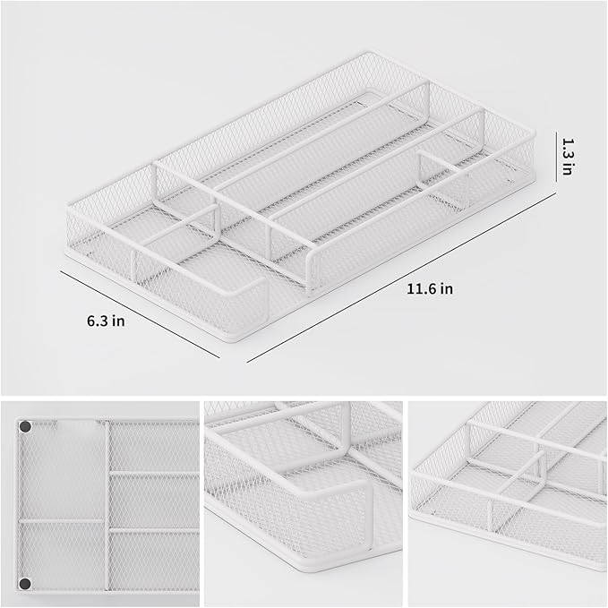 Desk Drawer Organizer Tray, Mesh Desk & Office Drawer Organizer, Suitable for Tools, Pencils & Office Supplies Storage (White)