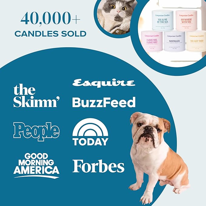Companion Candles You & Me by the Sea Pet-Friendly Scented Candle – Sea Salt & Neroli Fragrance - Coconut Soy Wax Candle with Wooden Wick, Approx. 50-Hour Burn Time, Made in USA, 11.8 oz