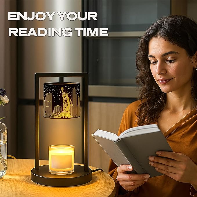 Candle Warmer Lamp with Timer Dimmer, 4 Adjustable Brightness Electric Candle Wax Melt Warmer, Best Birthday Gifts for Women Mom, Mothers Day Gifts, House Warming Gifts New Home Decor (City Skyline)
