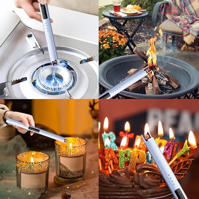 ARECTECH Electric Candle Lighter with Type-C Cable Birthday Gift for Man Women Wife Rechargeable Plasma Arc Lighters for Candle Camping Kitchen Stove Blue