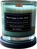 100% Soy, Highly Scented, Hand Poured Soy Candle (Wood Sage & Sea Salt (Wooden Wick))