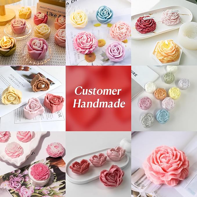 MGLIFEUL 9Pcs Rose Flower Tulip Peony Heart Candle Soap Wax Mold Valentine Day Silicone for Small Butter Candles Chocolate Making Molds Silicones Shapes Moldes De Rosas Silicona para Velas