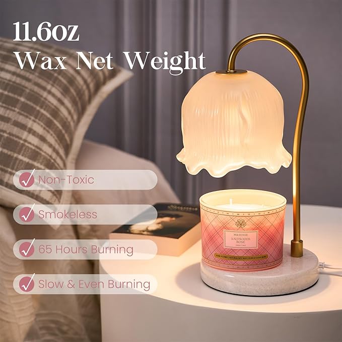 M&SENSE Plaid Pattern 3 Wick Soy Candles,11.64 oz Large Saltwater Rose Scent Candle for Relaxation, Gifting, Home Décor | for Bedroom, Office, Party
