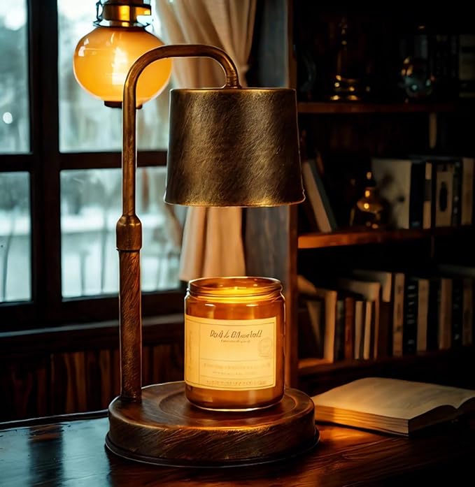 Vintage Industrial Candle Warmer Lamp for Home Decor - Height Adjustable with Dimmer, Dimmable Wax Melt Warmer Compatible with Yankee Candle Jars (Antique Bronze, 50W 2 Bulbs, 110V)
