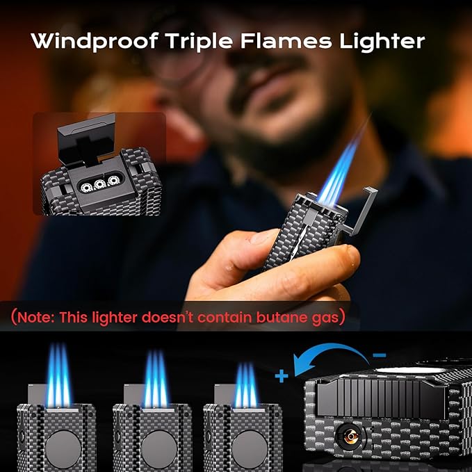 5-in-1 Torch Lighter with Tool, Punch, Holder, Draw Enhancer, Refillable Butane Torch Lighter, Multifunctional Accessories Gift, Windproof Triple Flame Lighters for Candles, Travel, Outdoor