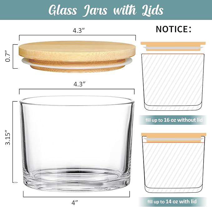 SUPMIND 16oz Candle Jars 6 Pack - 3 Wick Large Empty Clear Glass Candle Making Vessels with Bamboo Lids, with Stickers and Labels, Bulk Candle Jars for Making Candles Containers - Dishwasher Safe