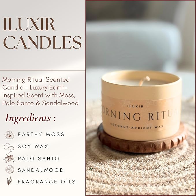 Morning Ritual Scented Candle – Palo Santo & Sandalwood Soy Candle for Meditation & Yoga – Earthy Moss Luxury Candle – Vegan, Phthalate-Free, Clean Burn – 5 oz, Made in USA