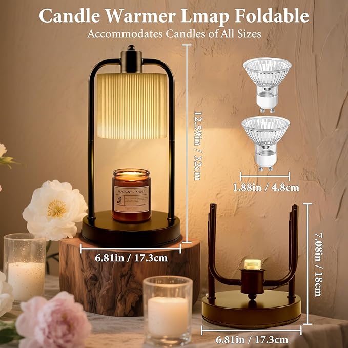 Lococo Candle Warmer Lamp with Timer Dimmable: Electric Wax Melts Warming Light for Yankee Candles Birthday Christmas Gift, Room, New House, Bedroom, Vintage Home Decor (Black + Striped Cotton Linen)