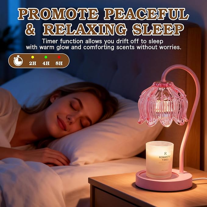 Funistree Pink Candle Warmer Lamp with Timer Dimmable,Lily of The Valley Candle Lamp Warmer, Mothers Day Birthday Gift Idea for Women Her Mom Who Have Everything, Wax Warmer for Jar Candles